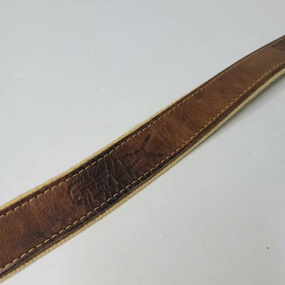 Sailfish Marina Genuine Leather Canvas Brass Buckle Tan Brown Distressed Belt